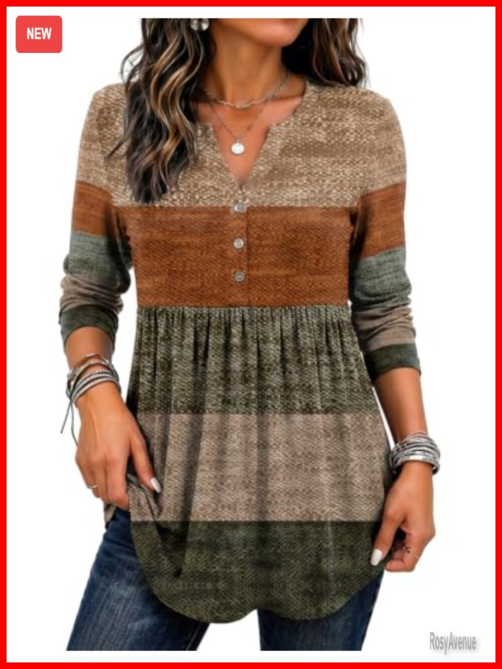 Women Long Sleeve Boho Henley Vneck Pleated Tunic Top Fall Blouse